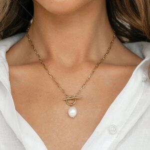 Pearl Paperclip 18K Gold Plated Necklace